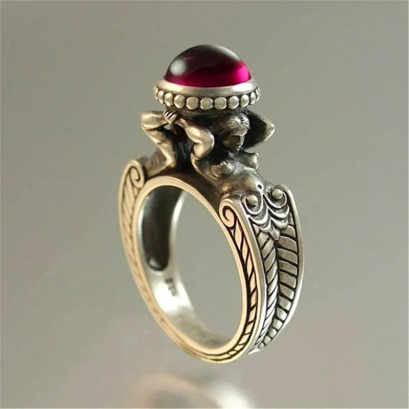 

Qualities Women Fashion Silver Color Round Geometry Red Stone Rings for Women Wedding Engagement Jewelry