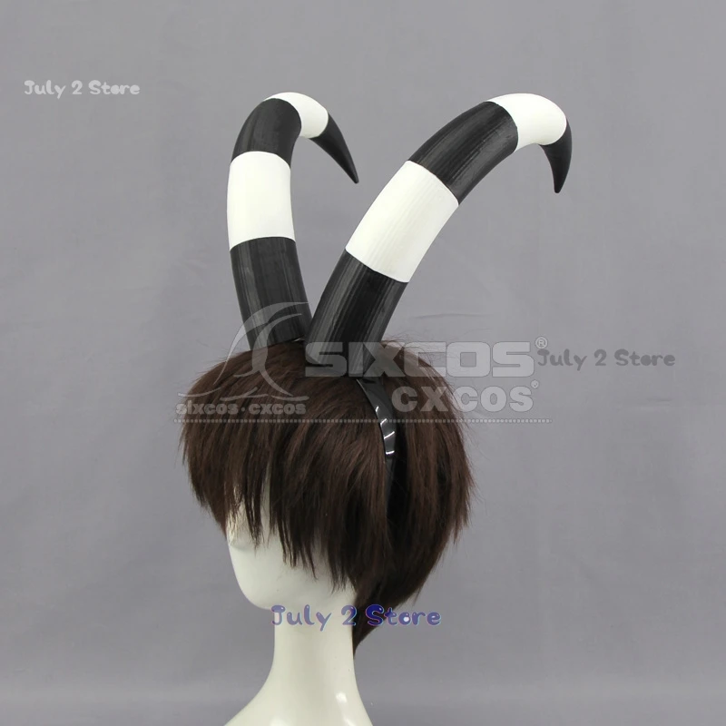 Рога для косплея Blitzo из аниме Helluva Cos Boss 22 см черные белые согнутые рожки реквизит