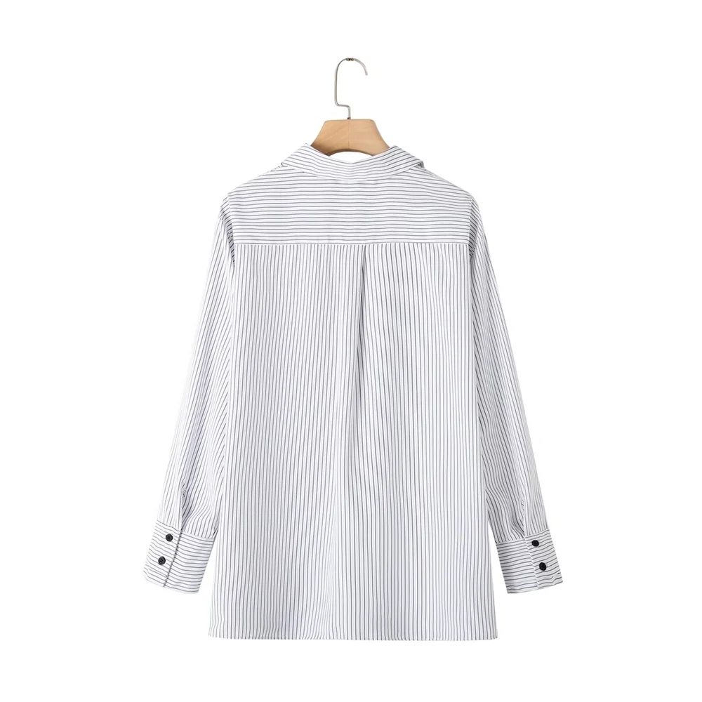 Женская однобортная рубашка в полоску с длинным рукавом