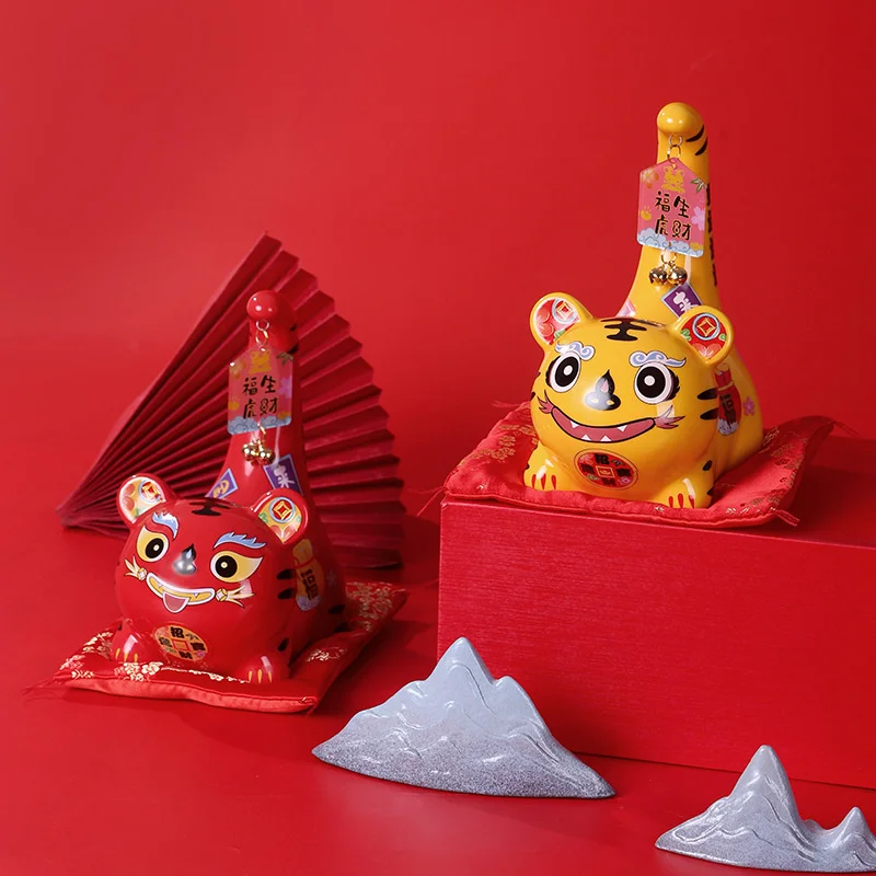 

Creative 2022 Tiger Year Mascot Creative Ceramic Zodiac Tiger Ornament Piggy Bank Cashier Store Opening Home Birthday Gifts