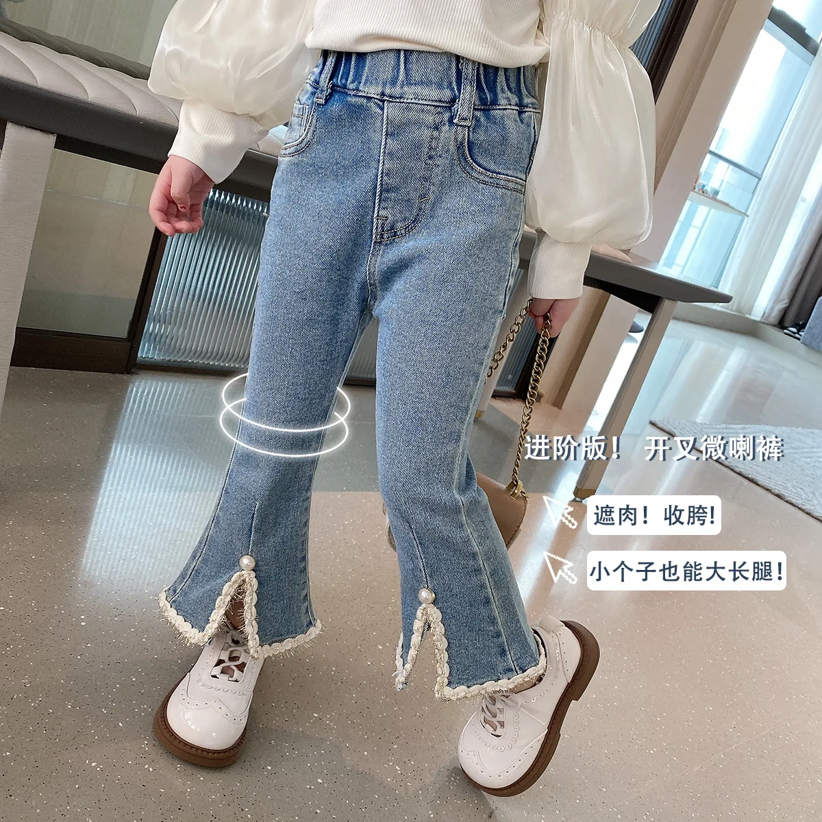 

New 2023 Pants for Kids Autumn Trousers Enfant Garcon Kids Fashion Loose Split Blue Denim Casual Baby Girls Pants 18M-7T