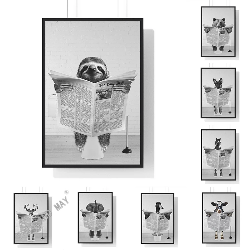 

Funny on Animals Toilet Sitting Posters Elephant Bear Giraffe Canvas Painting Wall Art Prints Picture for Living Room Home Decor