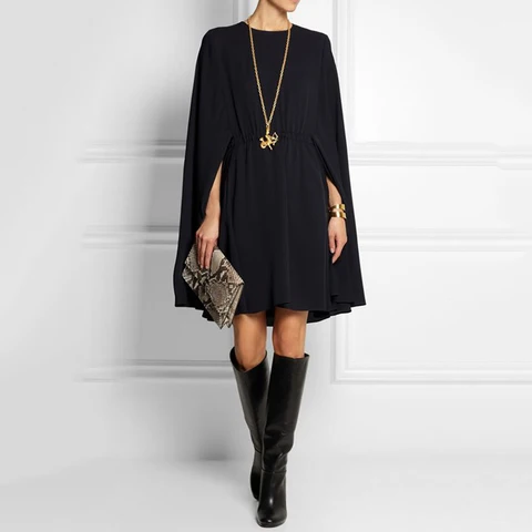 Yeezzi Summer Female Fashion Black Dress Traf Vintage Cape-Style Solid Color Round-Neck Casual Mini Dresses for Women 2022 New