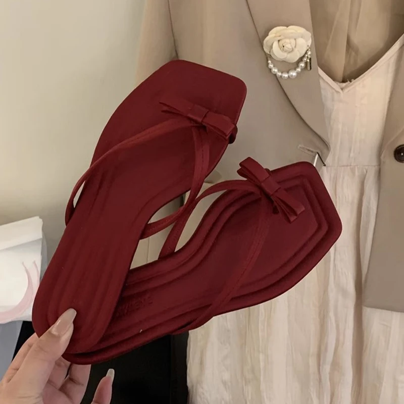 Тапочки на плоской подошве с бантом модная женская обувь повседневные летние