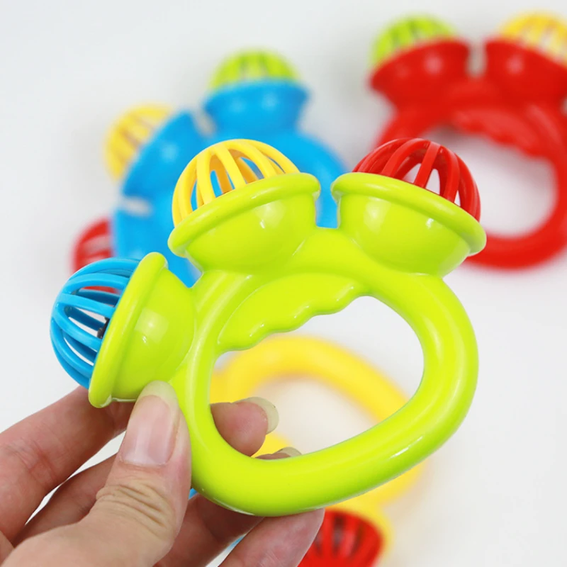 

Random 1 Baby Soothing Rattles 0-3 Years Old Rattles Hand Shake Three Head Bell Colourful Baby Hand Grip Rattles Toys Wholesale