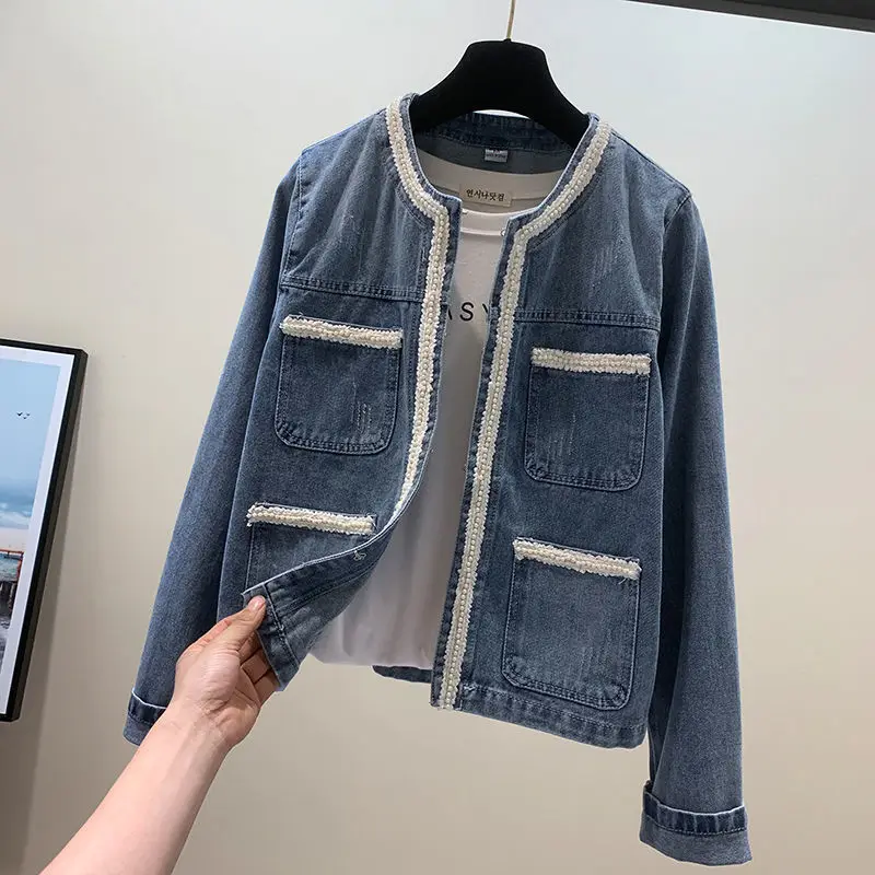 

Small Fragrance Denim Jacket Women's Short 2022 Spring Autumn Korean Loose Jeans Coat Tops Woman Casual O-neck Jacket Outwear