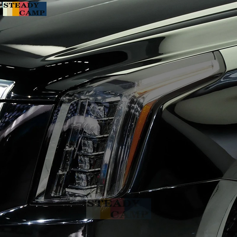 

2 Pcs Car Headlight Protective Film Smoked Black Tint Wrap Vinyl Transparent TPU Sticker For Cadillac Escalade 2015-2020