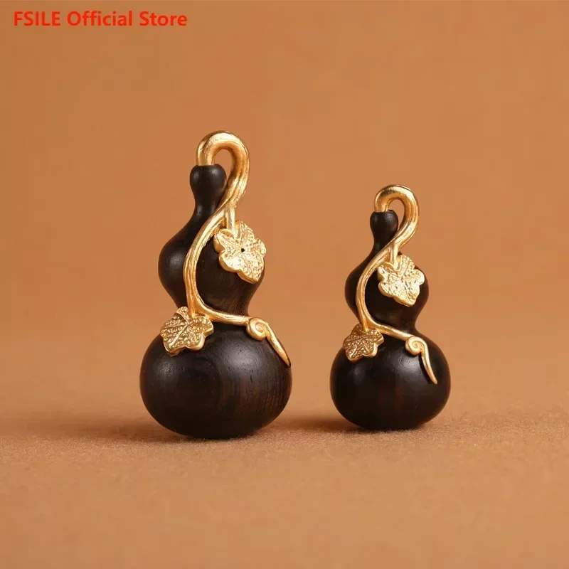 

FSILE Ebony Inlaid with Copper Leaf Gourd Car Pendant Keychain Jewelry Crafts Gift Accessories