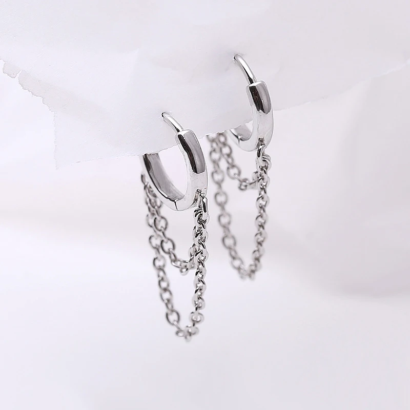 

Silver Colour Double Layer Chain Tassel Hoop Earrings For Women INS Popular Cold Style Women Fashion Jewelry 2023 New