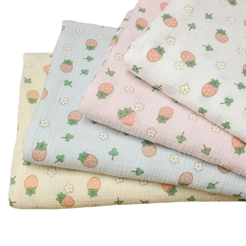 

135x50cm New Small Floral Double-Layer Cotton Gauze Crepe Sewing Fabric, Making Home Wear Pajamas Cloth