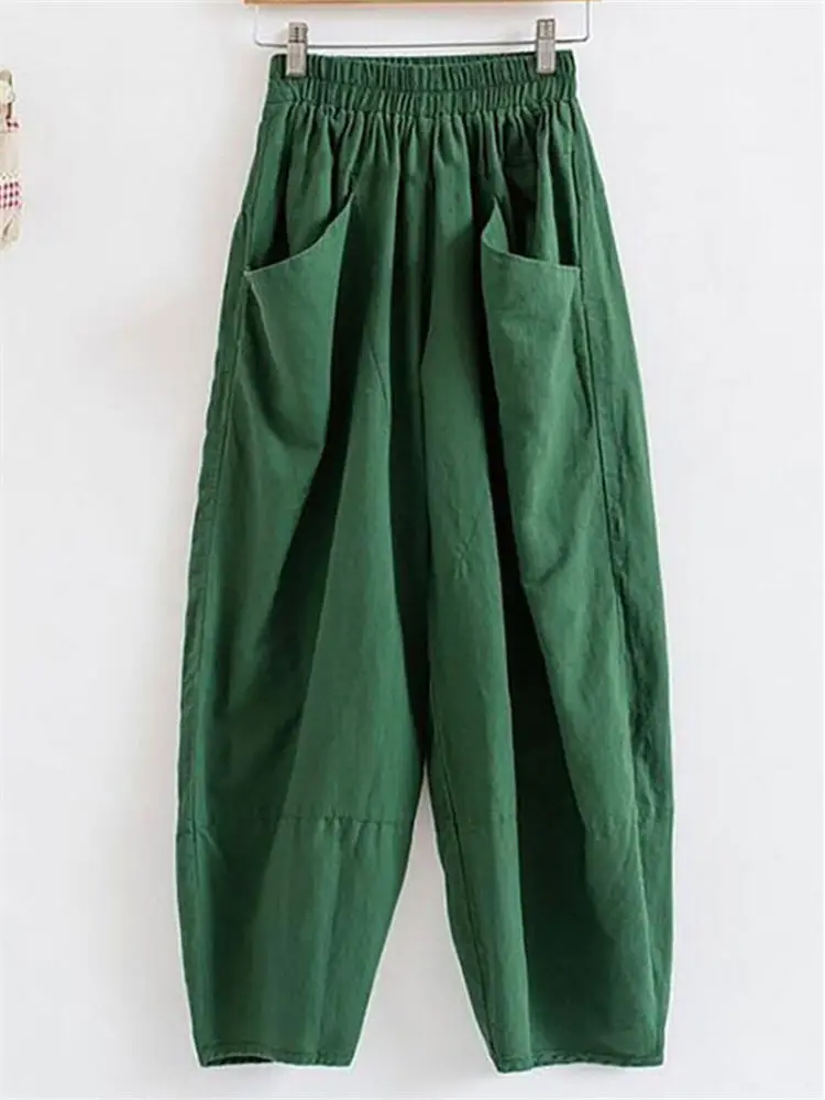 Женские хлопковые саруэльные широкие брюки большого размера винтажные