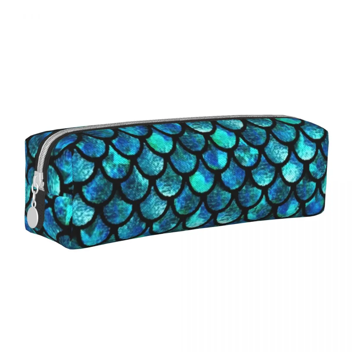

Mermaid Scales Square Pencil Case Turquoise Blue Animal Print For Teens Cute Leather Pencil Box Back to School Zipper Pen Pouch