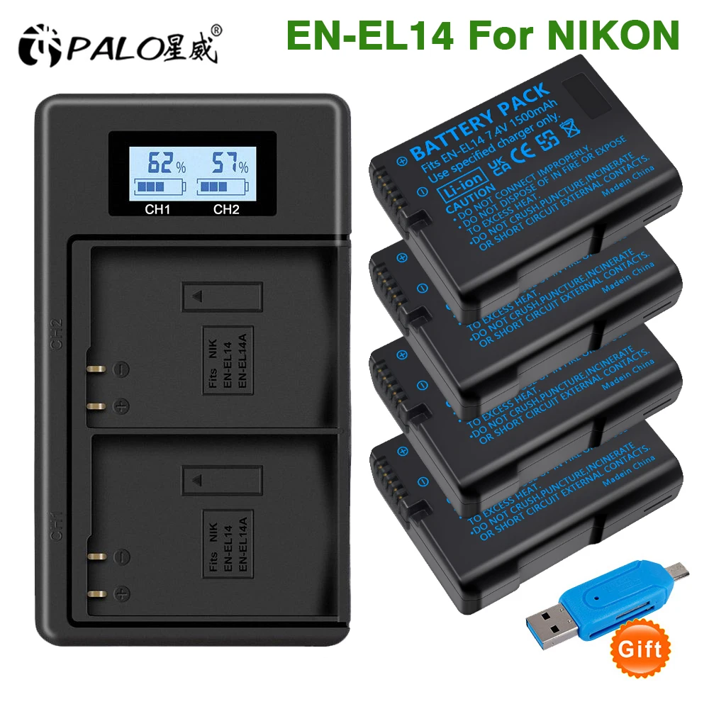EN-EL14 EN-EL14a ENEL14 EN EL14 EL14a Battery + LCD Dual Charger for Nikon D3100 D3200 D3300 D5100 D5200 D5300 P7000 P7800