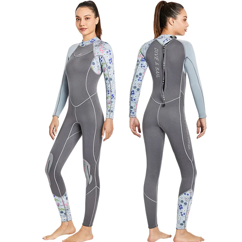 3mm Neoprene Wetsuit Swimwear Women Long Sleeve Patchwork Swimsuit Scuba Diving Suit One Piece Surfing Jellyfish Wet Suit