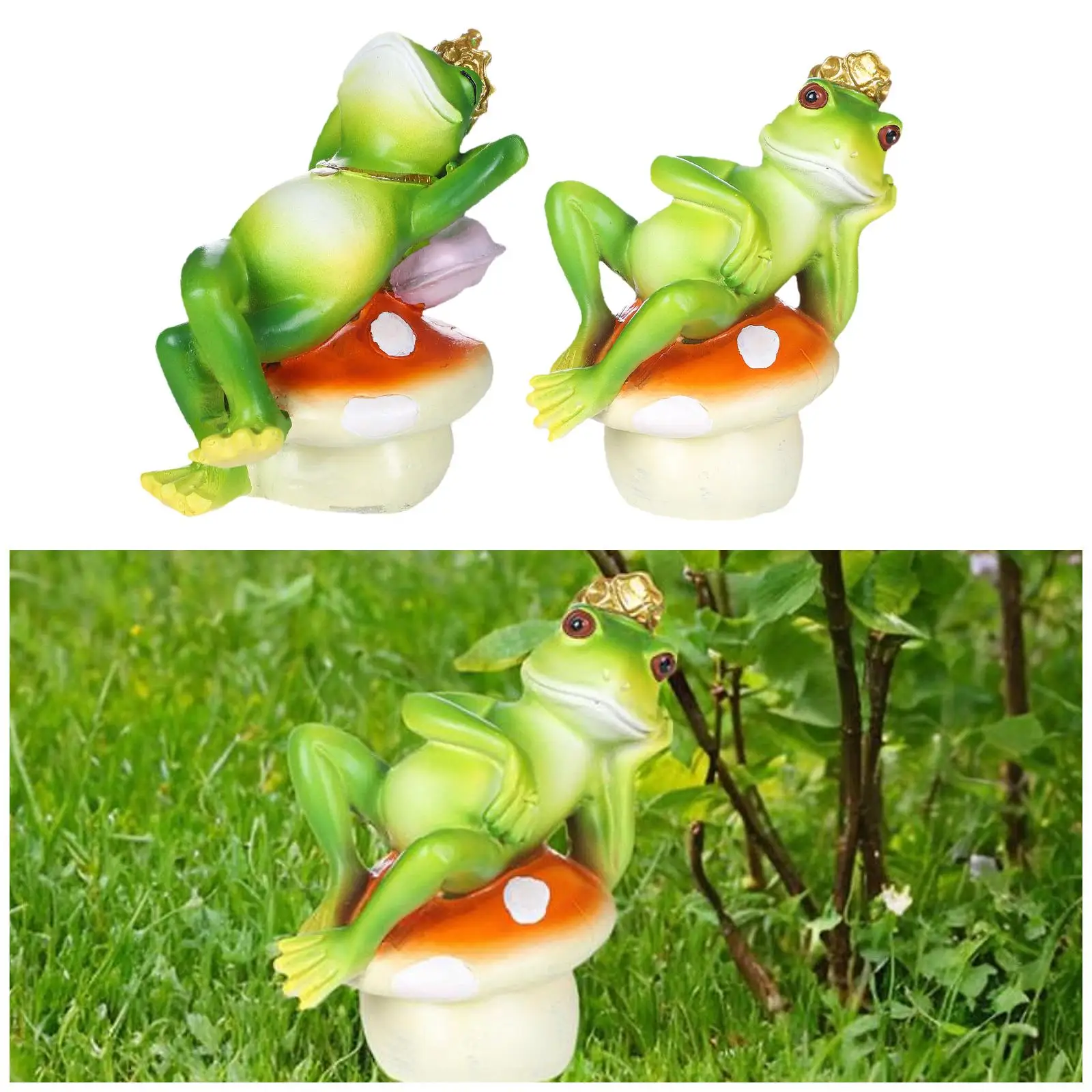 Фигурка лягушки на грибах скульптура из смолы для садового дисплея