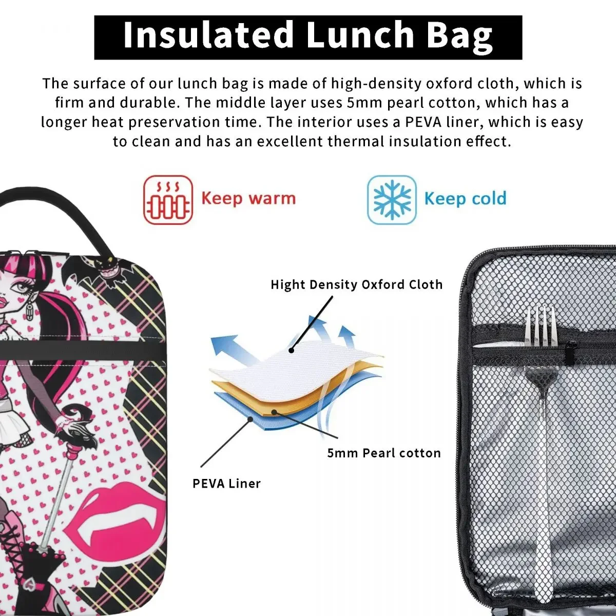 Draculaura Готическая изолированная сумка для обеда с вампиром большая вместимость