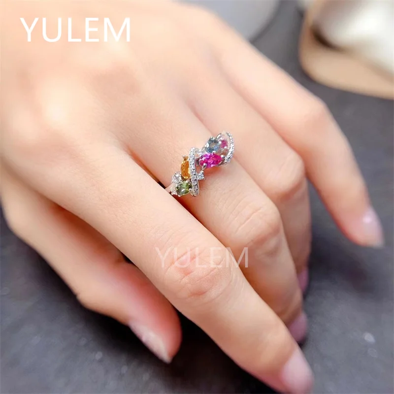 

Ювелирные изделия YULEM, кольцо из настоящего серебра 100% пробы с драгоценным камнем, 5 штук, модное серебряное кольцо из натурального турмалина для повседневной носки