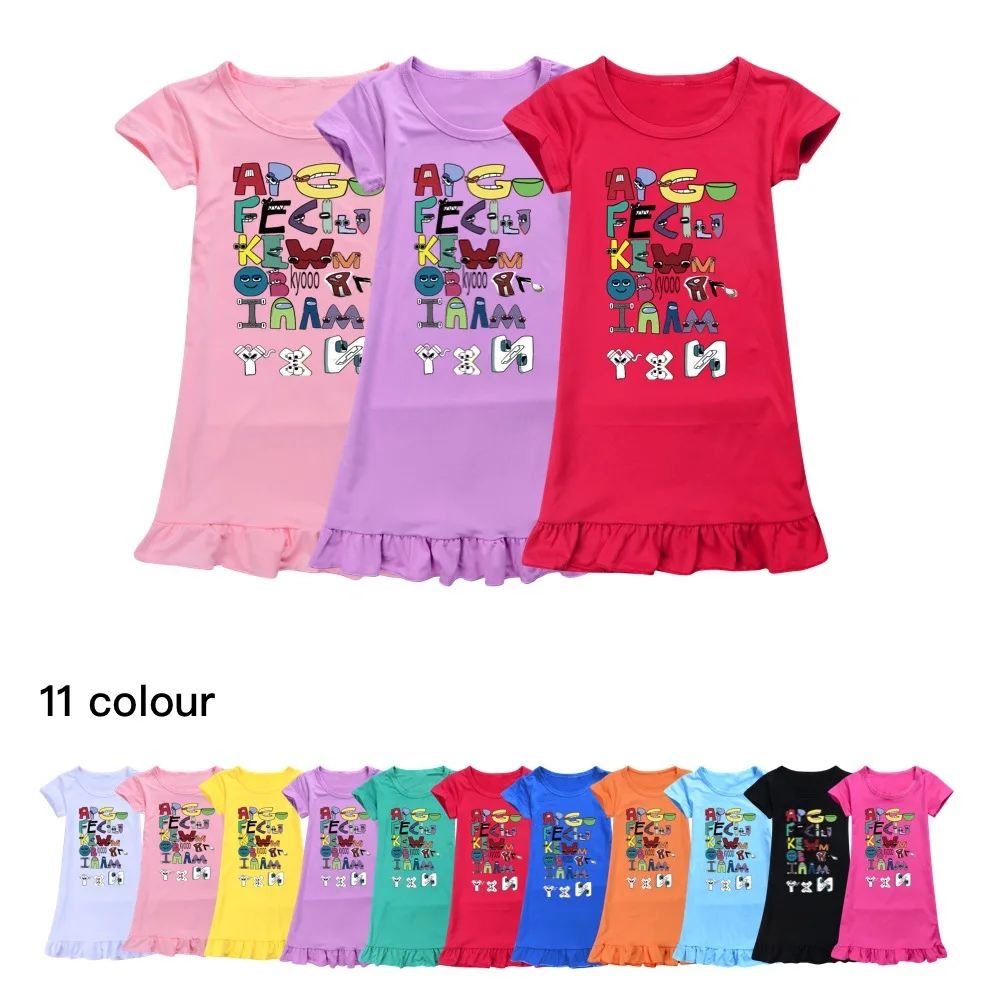 

Girls Princess Alphabet Lore Nightgowns Children's Summer Short Sleeve Cartoon Nightdress Knitted Pajamas Sleepwear Kids Pyjama