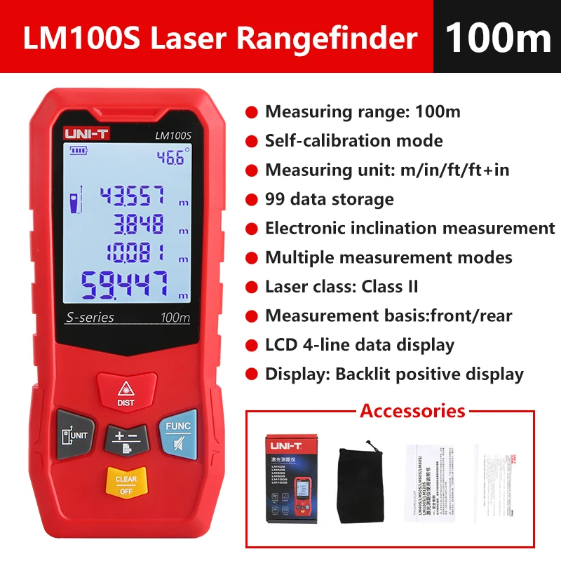 

Лазерный дальномер UNI-T серии LM-S, цифровой лазерный дальномер, 40 м, 50 м, 60 м, 80 м, 100 м, 120 м, электронная рулетка