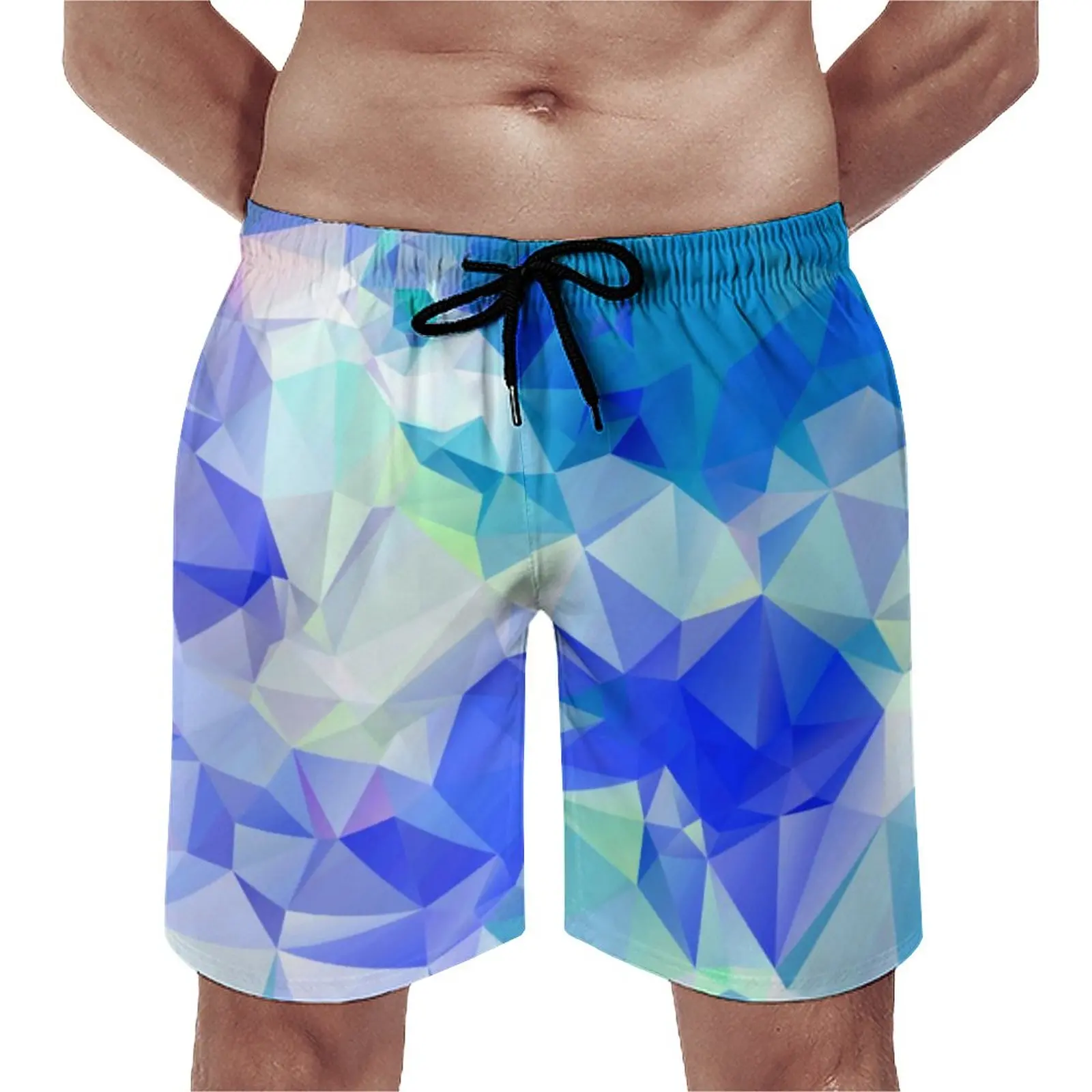 

Summer Gym Shorts Abstract Geometry Sports Surf Colorful Triangle Print Design Beach Shorts Cute Fast Dry Beach Trunks Big Size