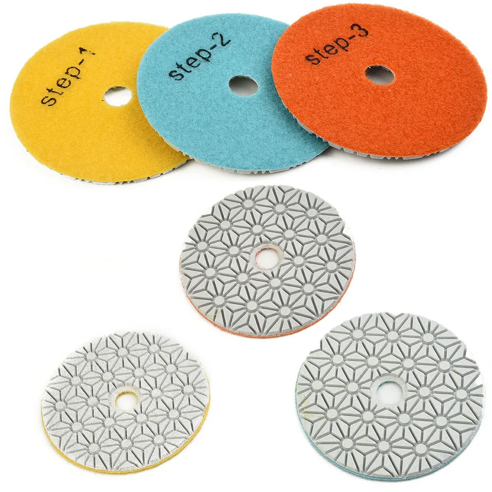 1PCS Dry/Wet Diamond Pads 3 Step Polishing Pad Granite Sanding Disc For Polishing Granite Concrete Stone Marble 4 Inch /100mm