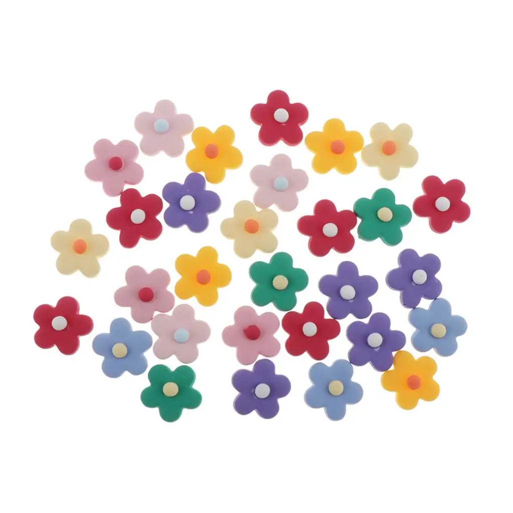 

30Pcs Colourful Flower Resin Embellishments Supplies Applique Flatback Embellishments Art Decorations Charms