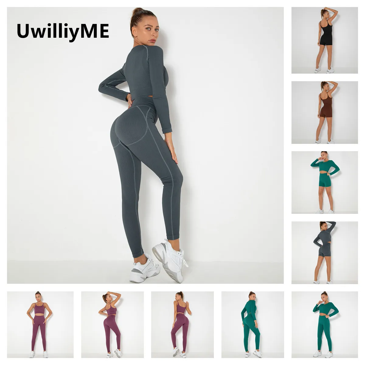 

UwilliyME Seamless Yoga Set Women 2 Piece Gym Sports Clothes Outfits Sportswear Crop Top Bra Push Up Fitness Leggings Tracksuit