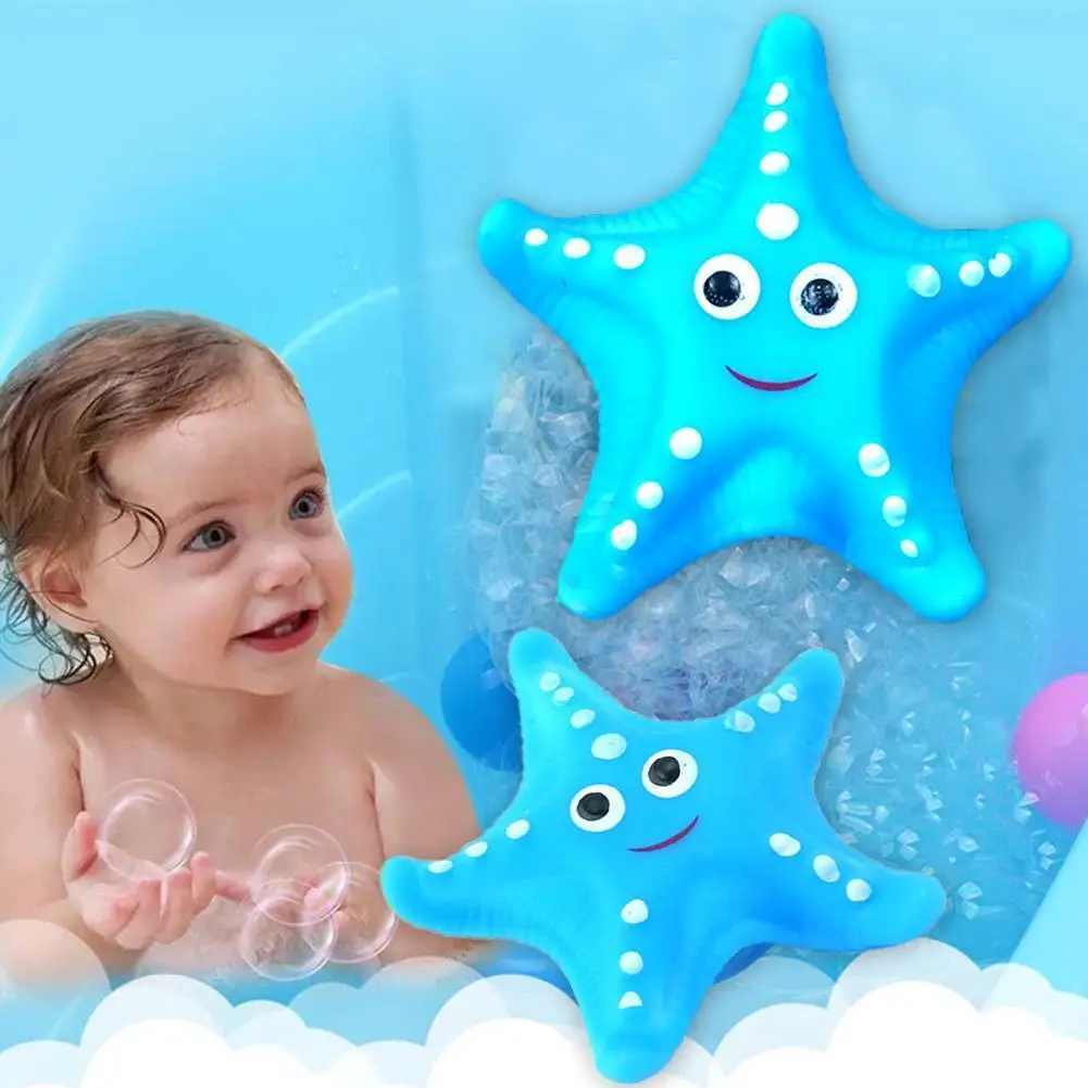 

1pc Cute Animals Starfish Bath Toys Swimming Water Soft Rubber Float Squeeze Sound Squeaky Bathing Toy For Baby Kids Gifts Blue
