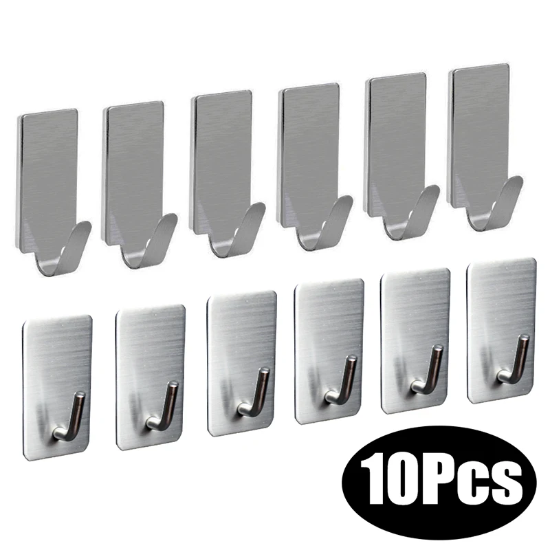 

Multi-purpose Shelf Towel 1/10pcs Bathroom Steel Hook Stainless Hook Wall Hanger Rack Kitchen Heavy Self Rack Adhesive Organizer