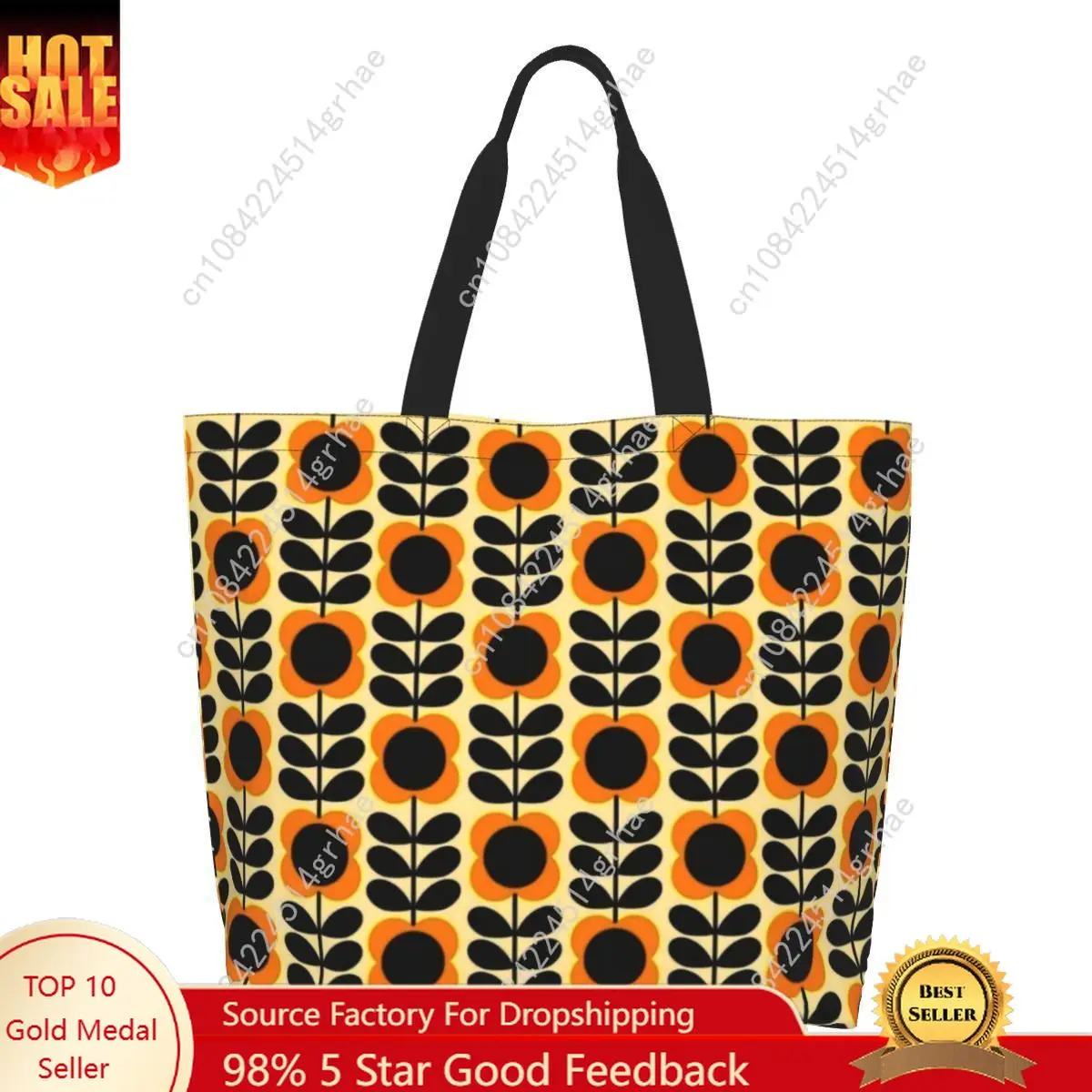 Фото Сумка-шоппер Orla Kiely Multi Stem Flowers в скандинавском стиле, многоразовая, для покупок, холщовая, на плечо №1