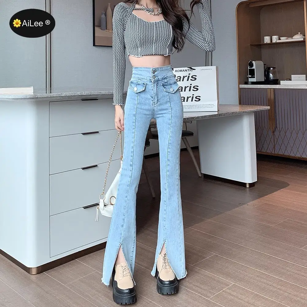 Уличная одежда с разрезами на манжетах, женские мешковатые джинсы Y2K, свободные женские расклешенные брюки с бахромой, модные повседневные Прямые брюки большого размера на весну и осень