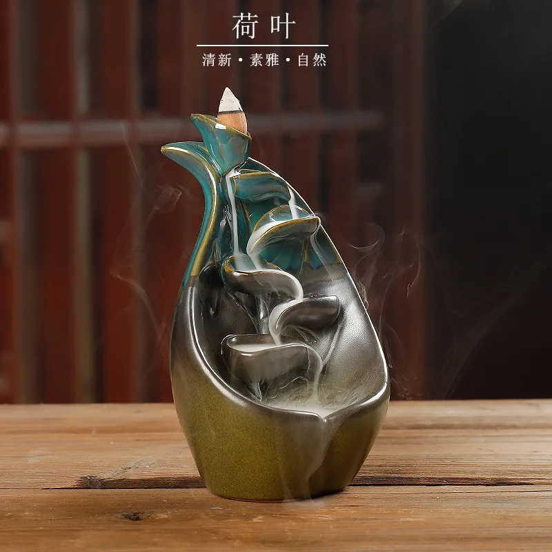 

Lotus Leaf Backflow Incense Burner Incense Holder Ceramic Censer