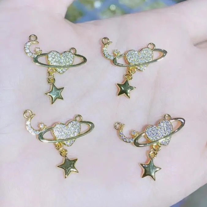 

Очаровательное украшение в форме сердца для ожерелья, браслета, позолоченное медное украшение с фианитами, аксессуары для изготовления ювелирных изделий ds4s, 1 шт.