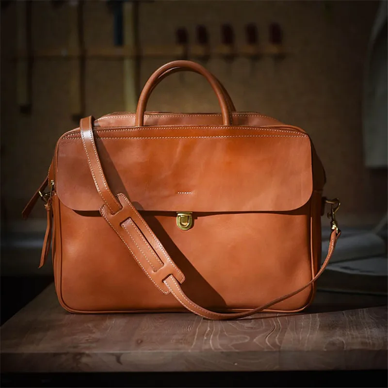 Business fashion genuine leather men women briefcase casual luxury real cowhide handbag organizer designer laptop messenger bag