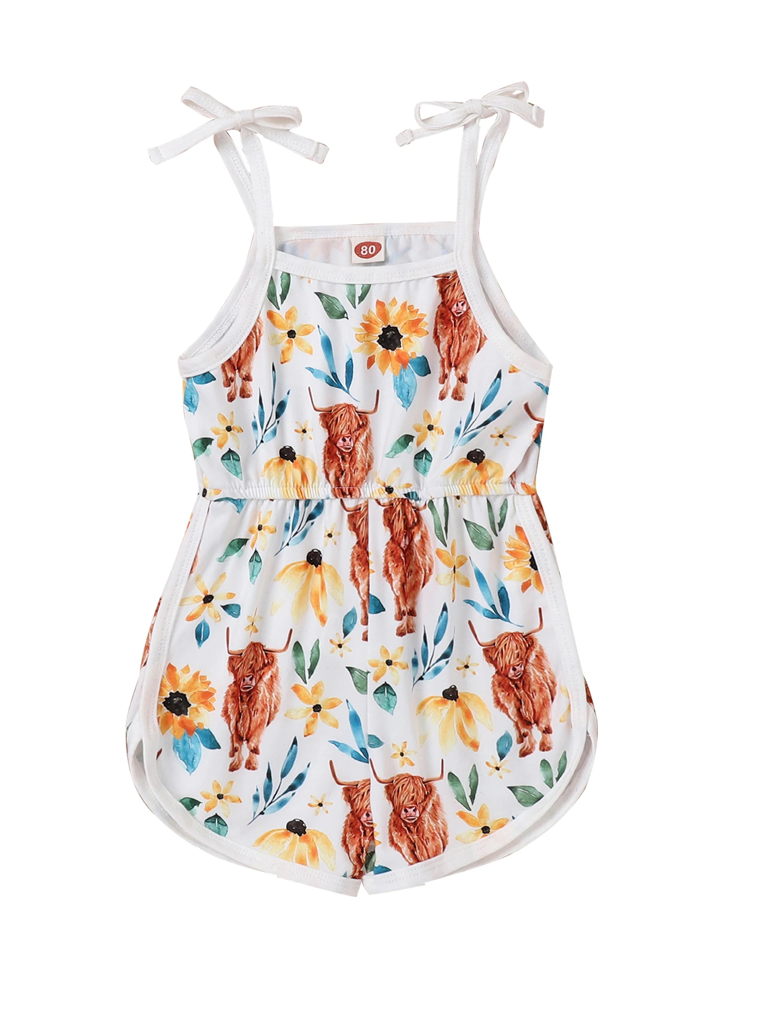 

Toddler Baby Girls Summer Romper Sleeveless Tie Shoulder Floral Plaid Print Jumpsuit