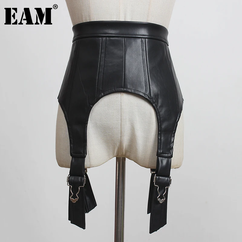 

[EAM] черный необычный длинный широкий ремень из искусственной кожи, Новый Модный женский Универсальный демисезонный 2023 1DF0134