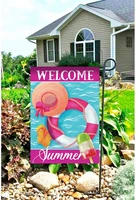 welcome summer funny swimming pool double sided decorative garden flag banner for outside house yard home decorative