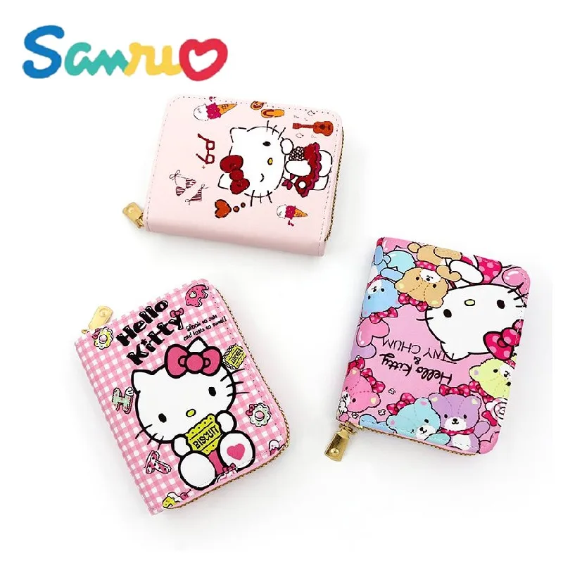 

Hello kitty Sanrio animation peripheral kawaii cartoon coin purse fresh short zipper wallet portable convenient storage bag gift