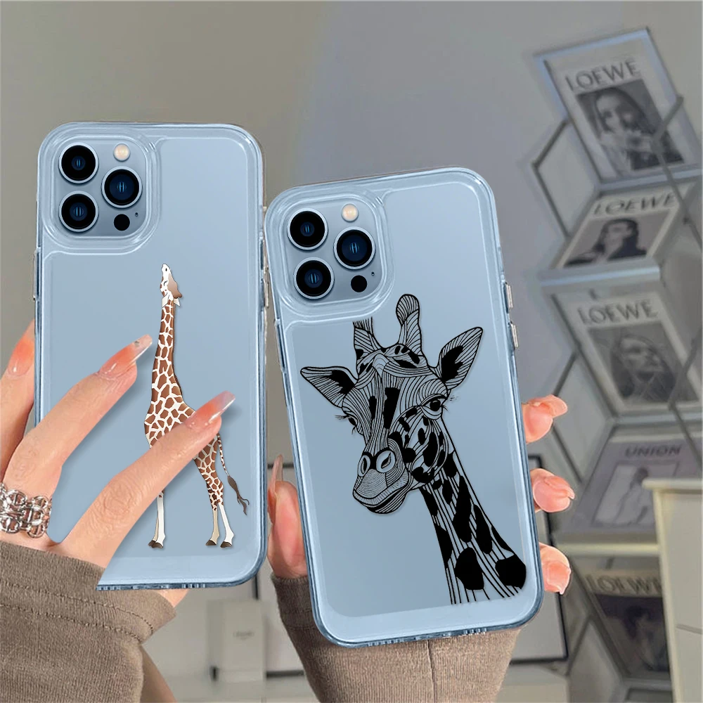 

Clear Phone Case for iPhone 14 13 12 11 Pro Max Mini XS XR X Funny Cute Giraffe Shell Back Cover for iPhone14promax Capa Fundas