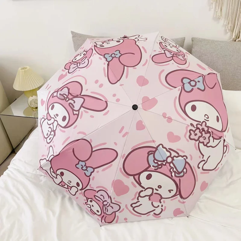 

Милый солнечный и дождливый Зонт Sanrio двойного назначения тройного сложения ручной зонт от солнца с мелодией милый зонтик от солнца устойчивый к ультрафиолетовому излучению складной для девушек
