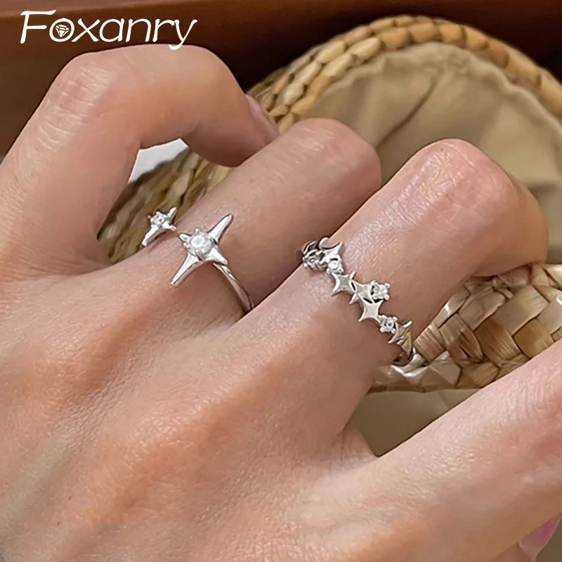 Женское кольцо-манжета Foxanry серебристое кольцо с сияющим цирконием