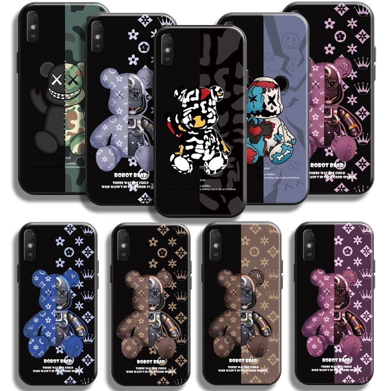 

Luxury Trend Fashion Bear Case For Xiaomi Redmi 9A Phone Case For Redmi 9AT Soft Back Coque Black Funda Liquid Silicon