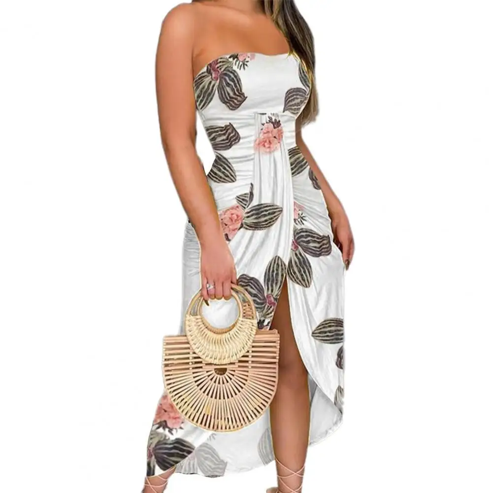 

Maxi Dress Comfortable Long Dress Summer Strapless Trendy Low Cut Pleated Dress