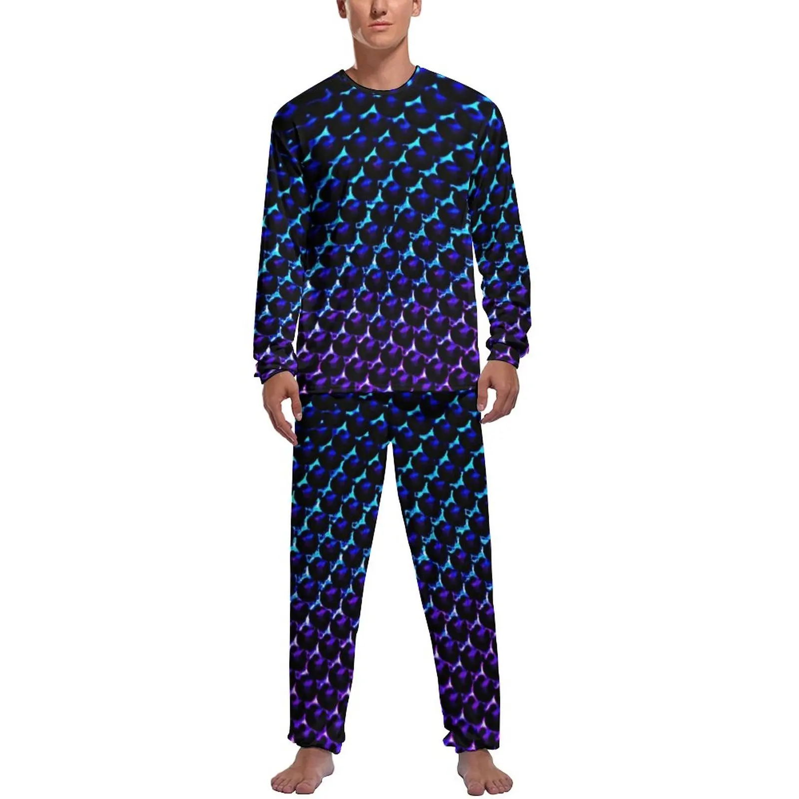 

Patterns Metallic Pajamas Spring Colorful Sparkles Aesthetic Nightwear Men Two Piece Graphic Long Sleeve Retro Pajama Sets