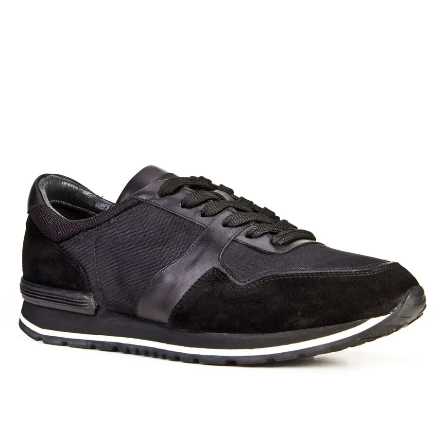 

Genuine leather black suede lace-up men's sneakers