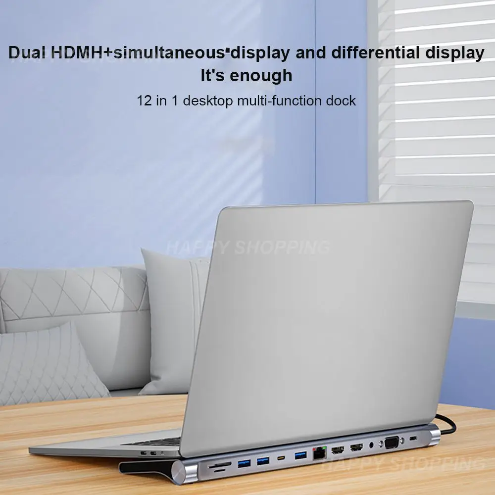 

USB-разветвитель из алюминиевого сплава, 12 в 1, 4K, RJ45, 3,5 мм