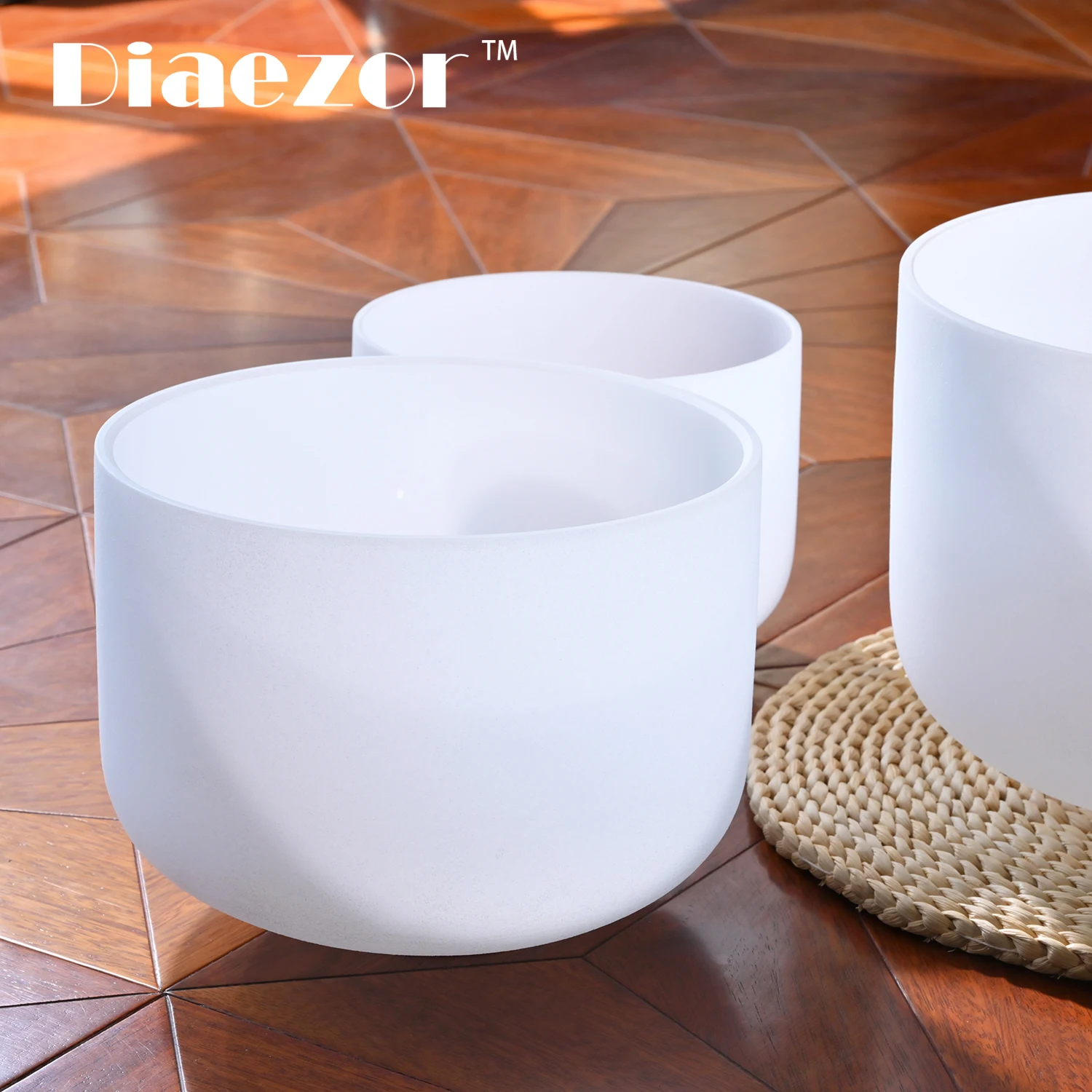 Diaezor 6 &quotA + 8" C 10 &quotF Белый матовый кварцевый кристалл Поющая чаша Набор из 3 чакр
