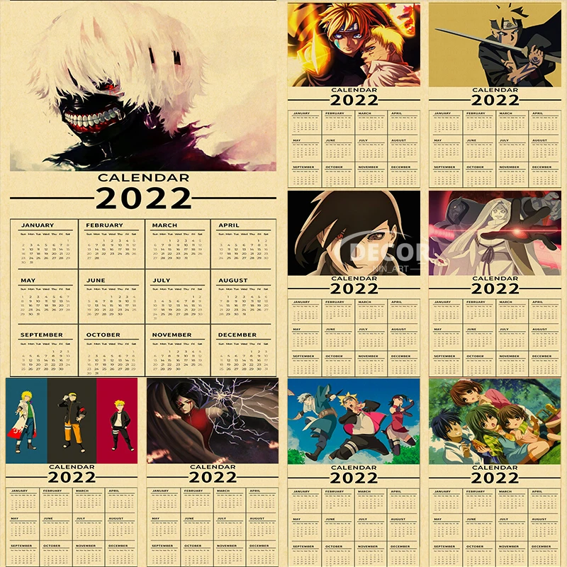 

Hot Anime Poster Retro Kraft Paper 2022 Calendar Room Home Bar Cafe Decor Wall Painting Decorations for Home Wall Art Cuadros