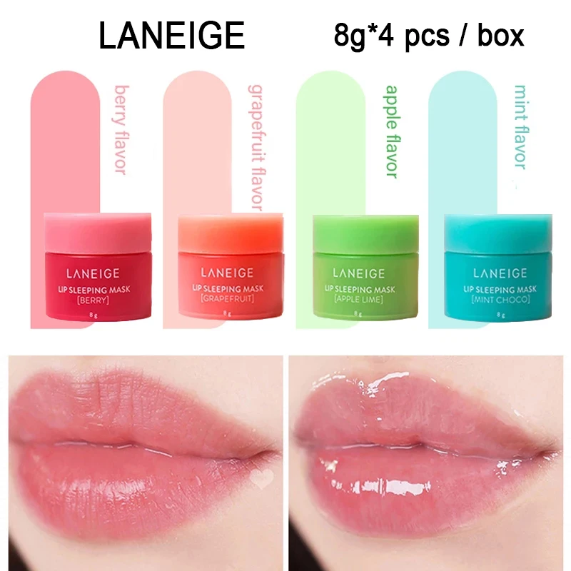 

4pcs / Box Mini Set 8g Lip Balm Korean Laneige Lip Sleeping Mask Nutritious Moisturizing Scented Collection Lip Care