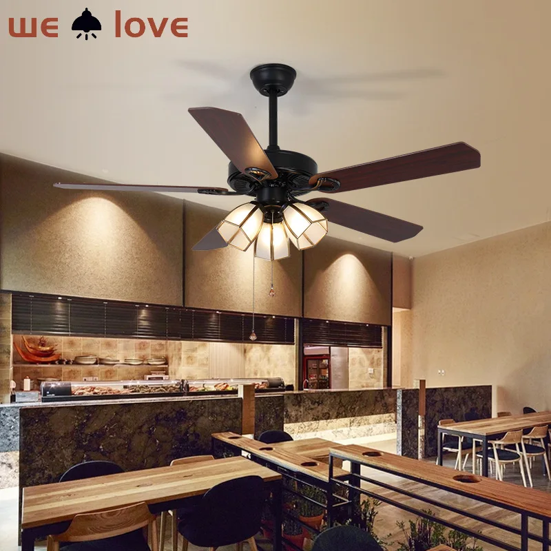 

Wood Retro Ceiling Fan Light LED wiht Remote Control Glass Lampshade Fans for Home Bedroom Living Room Office Vintage Decor